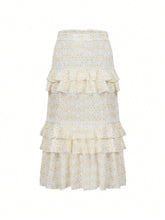 ENCHNT Summer Women's Woven Long High Waisted Layered Cake Skirt